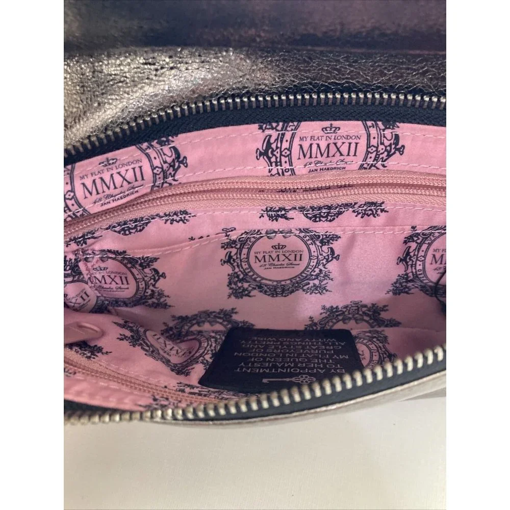 Metallic Pewter Bow Clutch with Jeweled Crown Accent